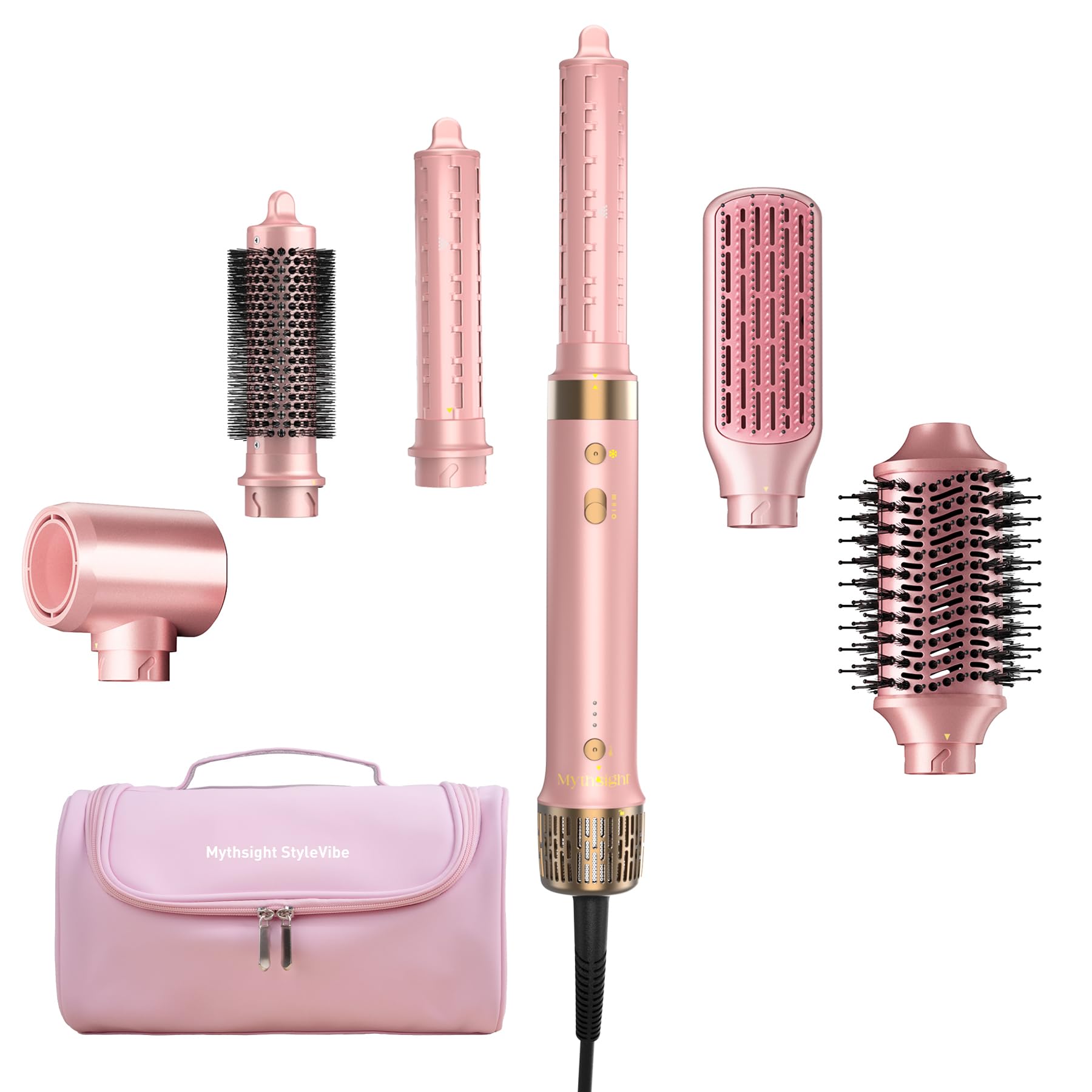 Mythsight StyleVibe 6-in-1 Air Styler, Hair Dryer & Blow Dryer Brush with Auto Wrap Curl L/R, Fast Drying, Smooth Blowouts, Root-Lift Volume, No Heat Damage Frizz-Free Thermal Brush with Travel Bag