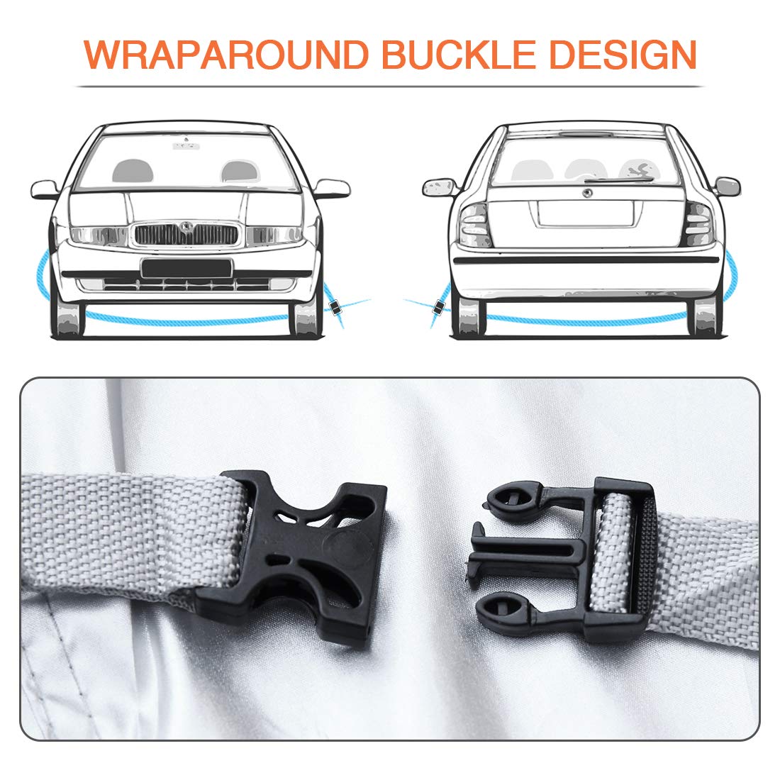 uxcell 3XXL Silver Tone 190T Car Cover Outdoor Weather Waterproof Scratch Rain Snow Heat Resistant W Mirror Pocket — view 4