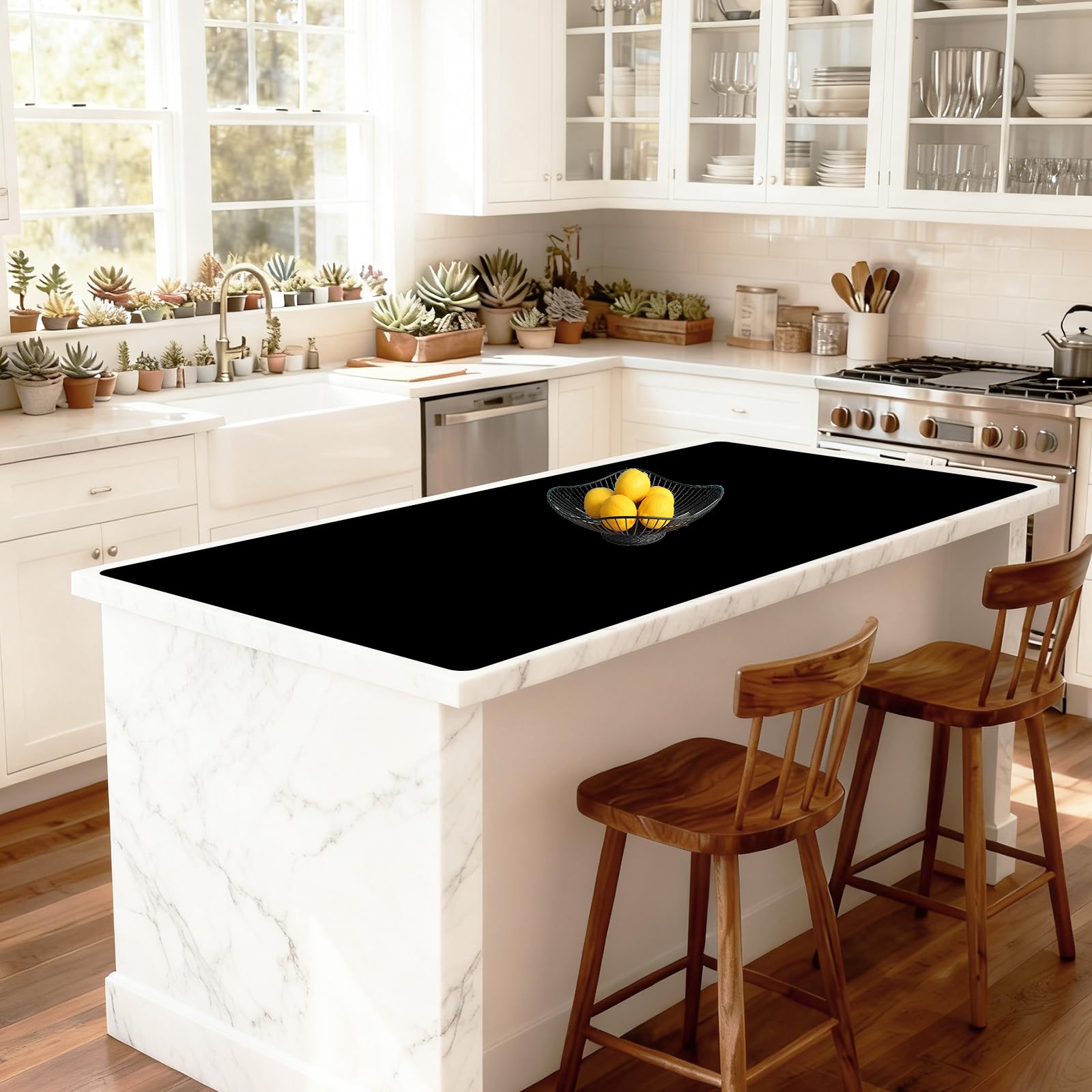 48''x32''(120cmx80cm) Extra Large Silicone Mat for Kitchen Counter, 1.5MM Thick Non-Slip Heat Resistant Countertop Protector, Waterproof Durable Kitchen Mat for Countertops, Black