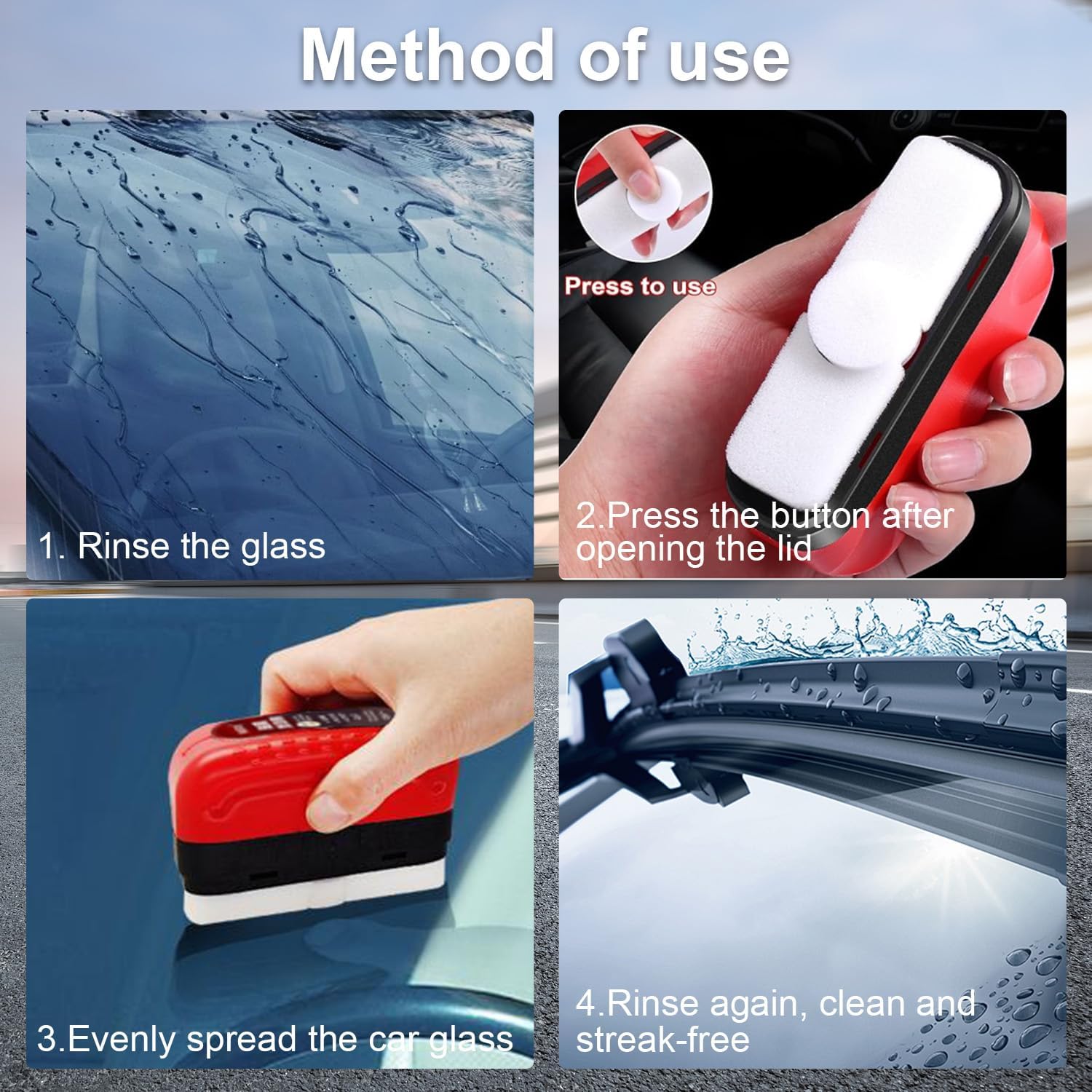 Fululuer Automotive Oil Film Cleaning Brush, Windshield Cleaner for Car Windows & Glass, Clear Vision Glass Cleaner with Anti-Rain & Anti-Fog Coating, Includes 1 Refill Bottle (red+White) L - Image 6