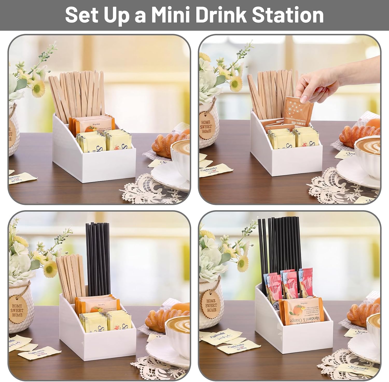 ELLDOO Acrylic Sugar Packet Holder, White Sugar Bowl for Restaurant