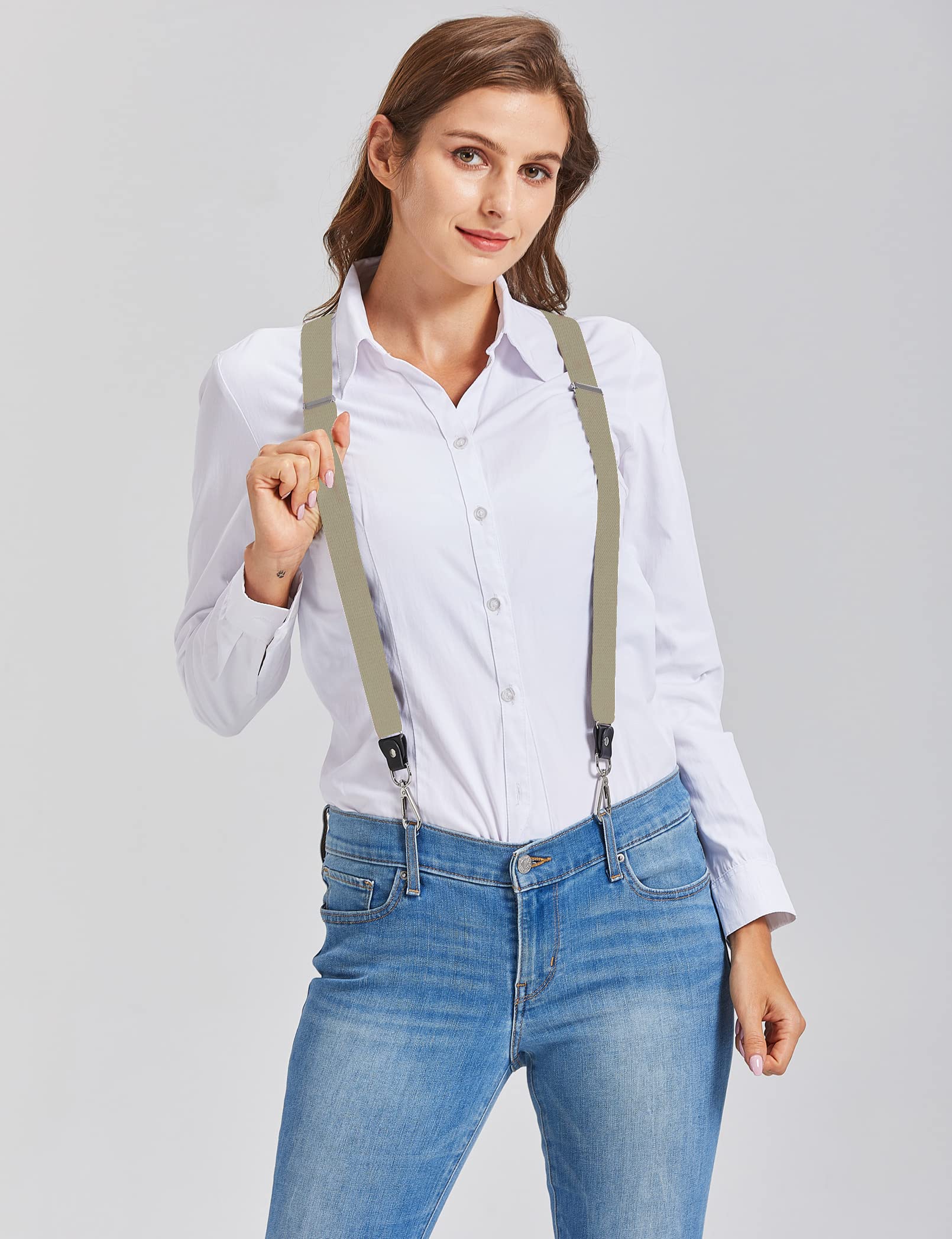 Hosenträger Damen und schlanker Herren Extra Stark 2,5cm mit Karabiner Haken Elastischen Riemen für Jeans