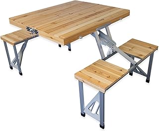Andes Wooden Folding Portable Camping/Picnic Outdoor Table & Stool Chair Set