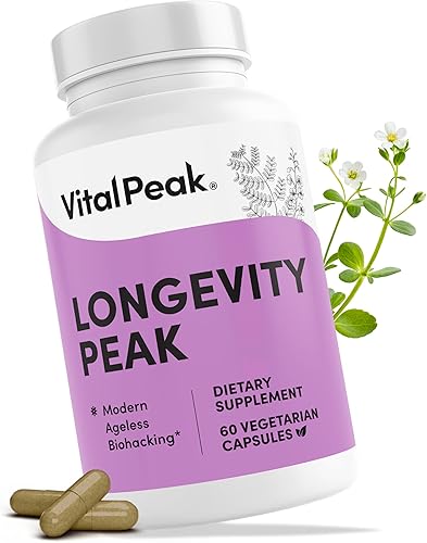 Longevity Peak - Suplementos de apoyo de energía celular y envejecimiento saludable para mujeres y hombres, con Ashwagandha, astrágalo, garra de