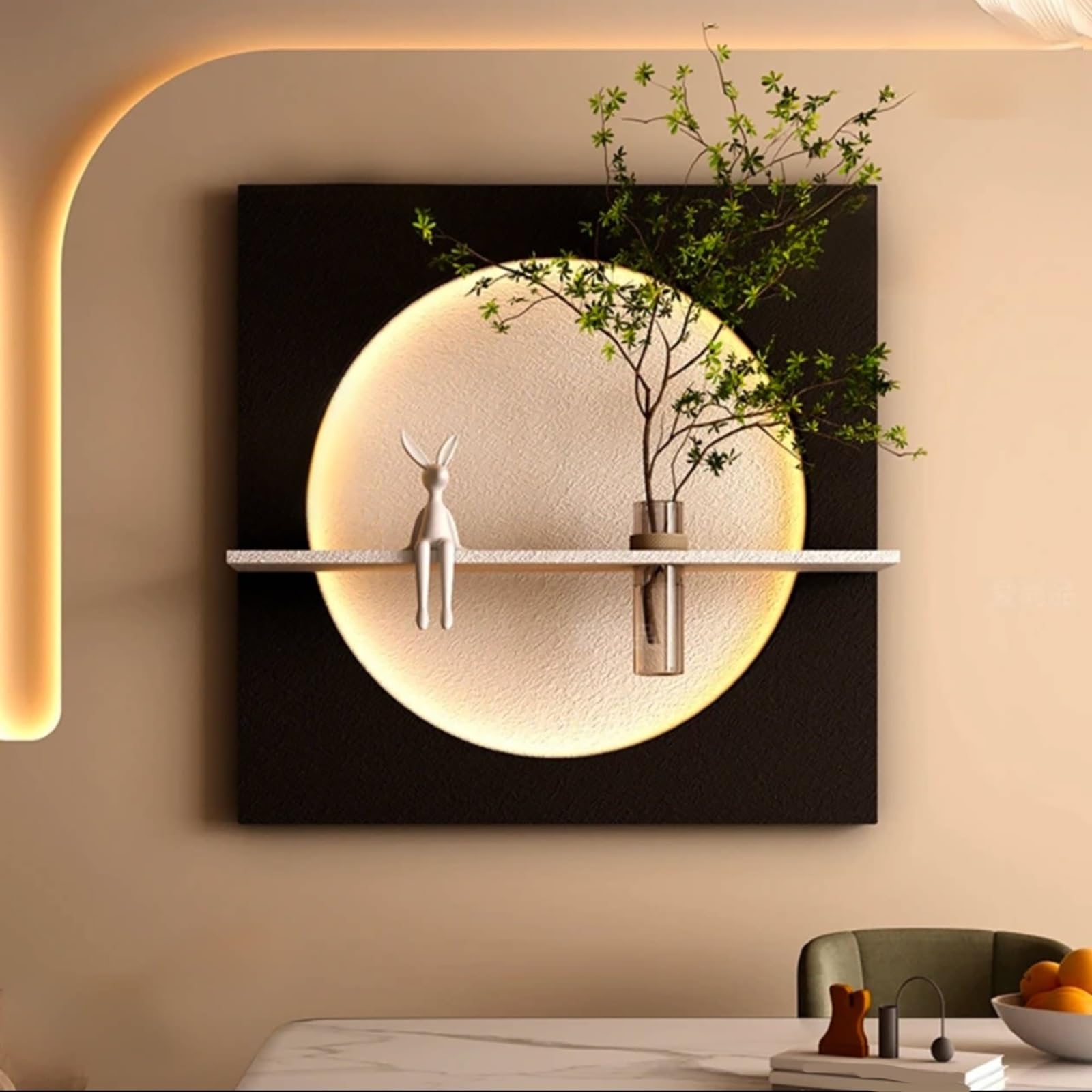 ZCQMSCWW 3D Sandstone Wall Art with LED Light, Plug-in Design,with Glass Vase for Hydroponic Plants, Hanging Mural for Living Room, Bedroom, and Entryway(B,70 * 70cm/27.5 * 27.5in)