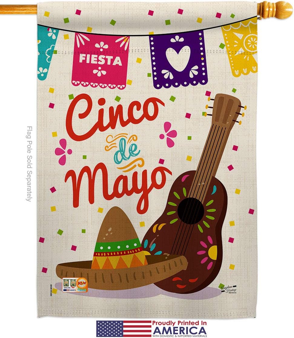 Fiesta Cinco de Mayo House Flag Summertime Party Cactus Pinata Sombrero Mexican Outdoor Small Decorative Gift Yard Banner Made In USA 28 X 40