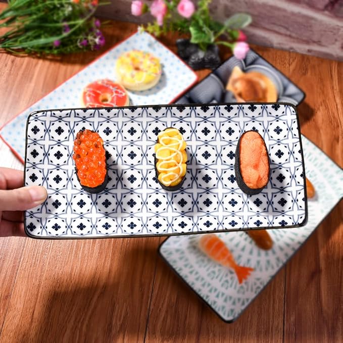 Juego de 4 Platos Rectangulares de Cerámica Japonesa 24.6 cm miniatura 4