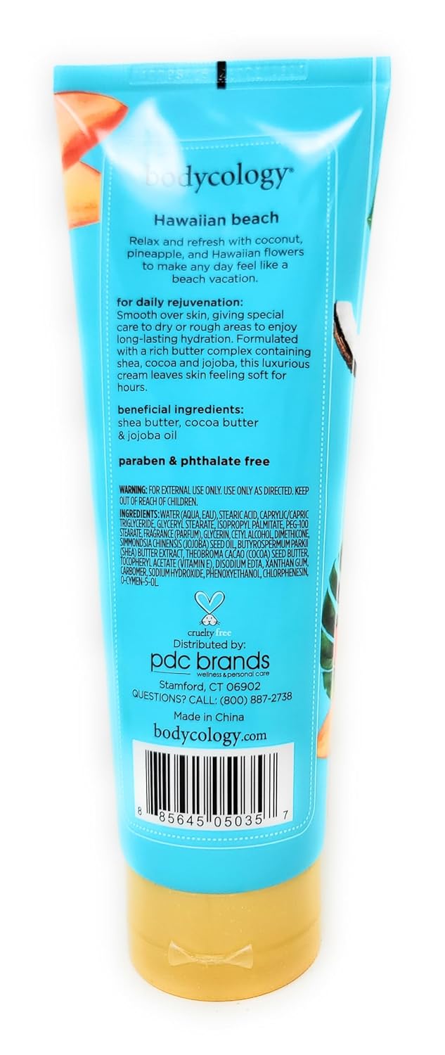 Hawaiian Beach 2 in 1 Body Wash & Bubble Bath 16 fl oz & Hawaiian Beach Body Cream 8 oz (Pack of 2)