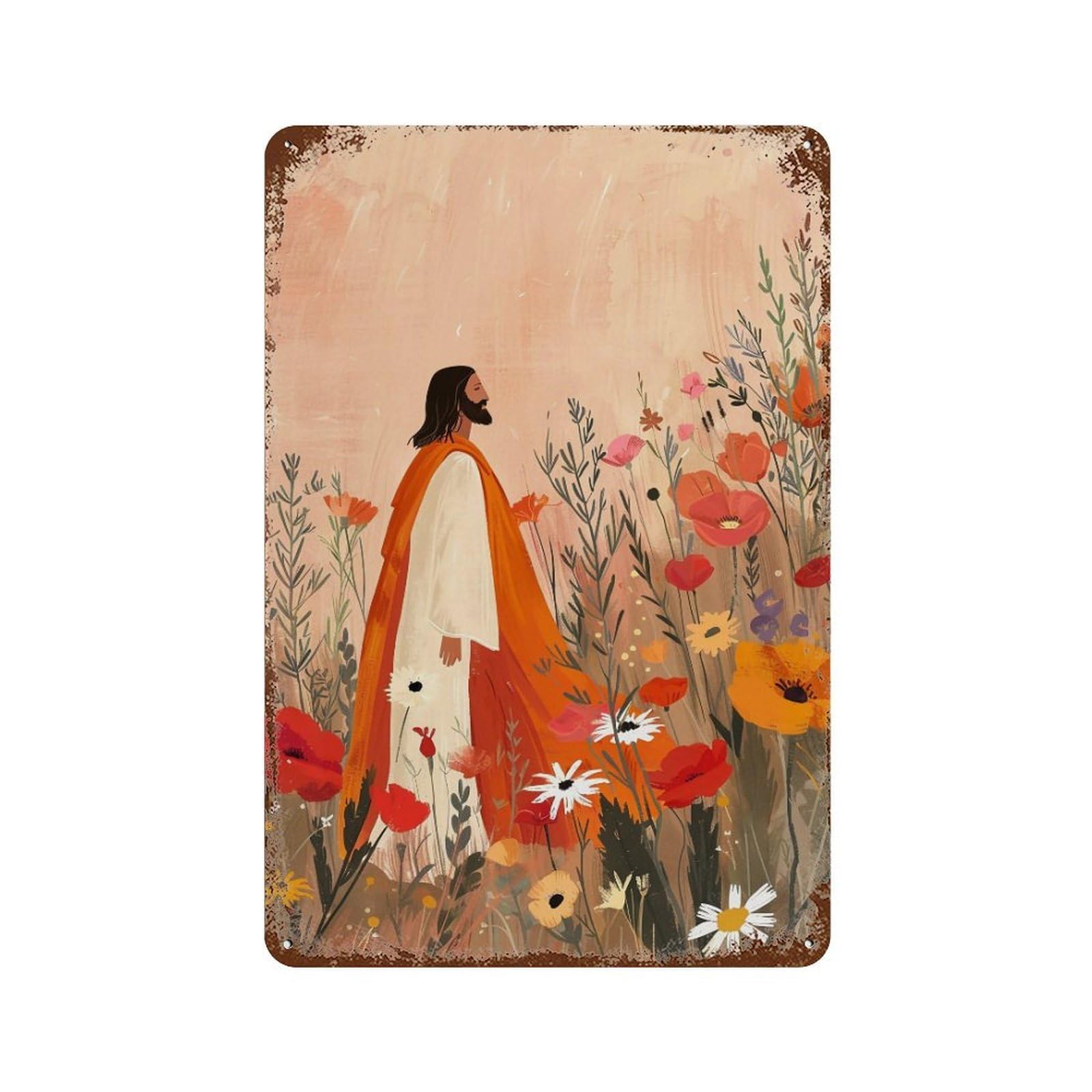 FHUYEURHRY Jesus-and-Flowers-Modern_01 Wall Decor Retro Iron Vintage Art Metal Tin Sign Poster Modern Home Cofffee Club Art Bar Shop Decorations Style 30x20cm