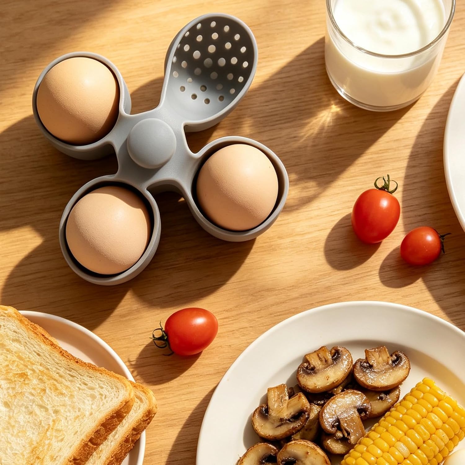 Hard Boiled Egg Holder for Boiling, Silicone Egg Boiler Rack with 4 Holders for Pot, Eggs Boiling Basket with Handle for Cooking, Kitchen Gadgets, Dishwasher Safe