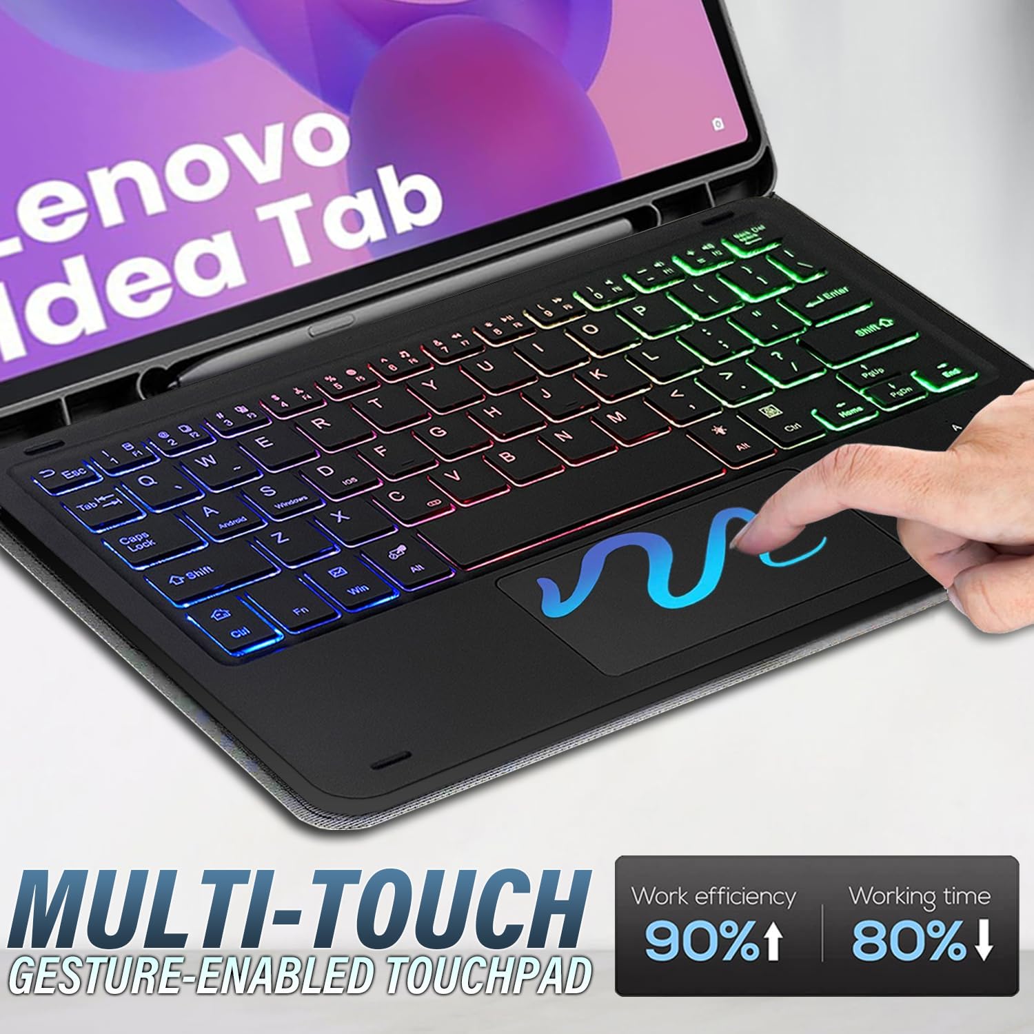Backlit Touchpad Keyboard Case Lenovo Idea Tab 11'' 2025/ Tab M11 2024, 3-Zone Backlit Wireless Keyboard with Slim Stand Cover Case for Lenovo Idea Tab 11 Inch 2025 TB-336ZU/336FU