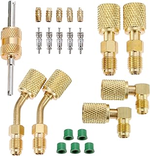 R410A Adapter Kit, Mini Split Vacuum Pump Kit 410A Refrigerant for R410A Mini Split Air Conditioner, Mini Split Adapter 5/16 to 1/4 Coupler R410A Refrigerant Hose Adapter Connector Valve Core Remover