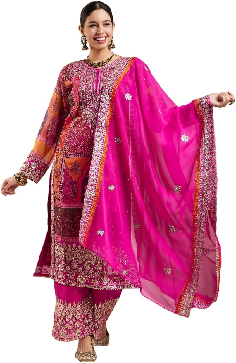 Women's Faux Georgette Fabric Zari embroidery Kurta With Palazzo
