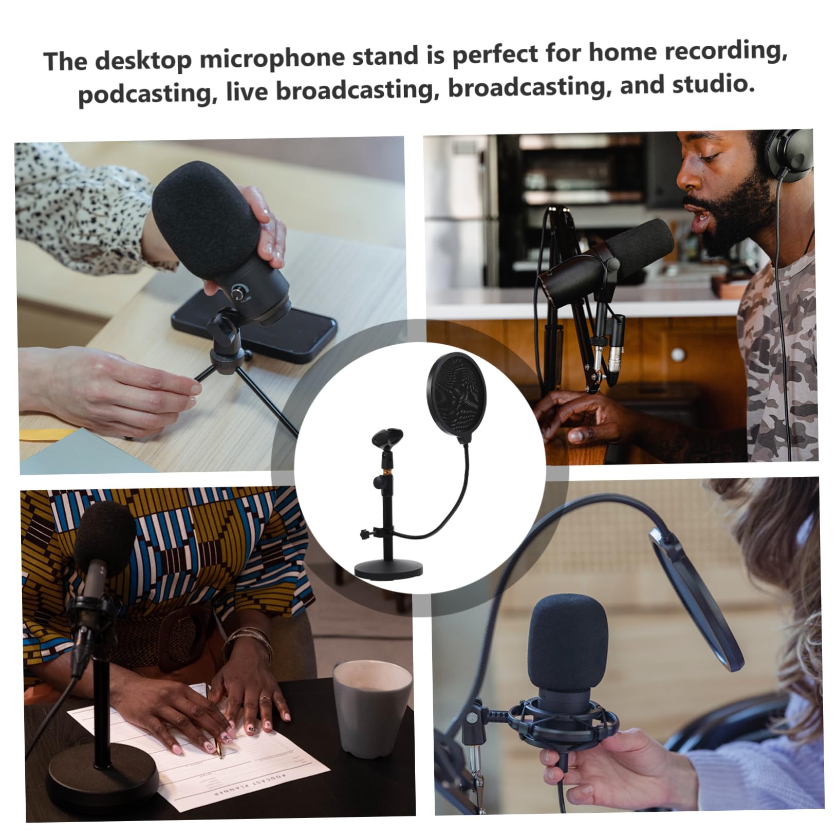 Levemolo Soporte De Micrófono De Escritorio Ajustable Extensible 290-395mm Con Base Metálica Negra, Clip Para Micrófono y Filtro Antipop Para Streaming y Grabación Profesional