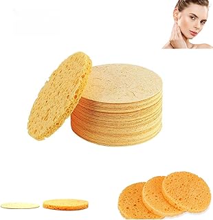 Phor Essentials Turmeric Kojic Acid Exfoliating Cleansing Pads, Compressed Cleansing Sponge, Natural Cleansing Exfoliating Sponge, Reusable Beauty Spa Sponge for Cleansing, Makeup Removal (30 pcs)