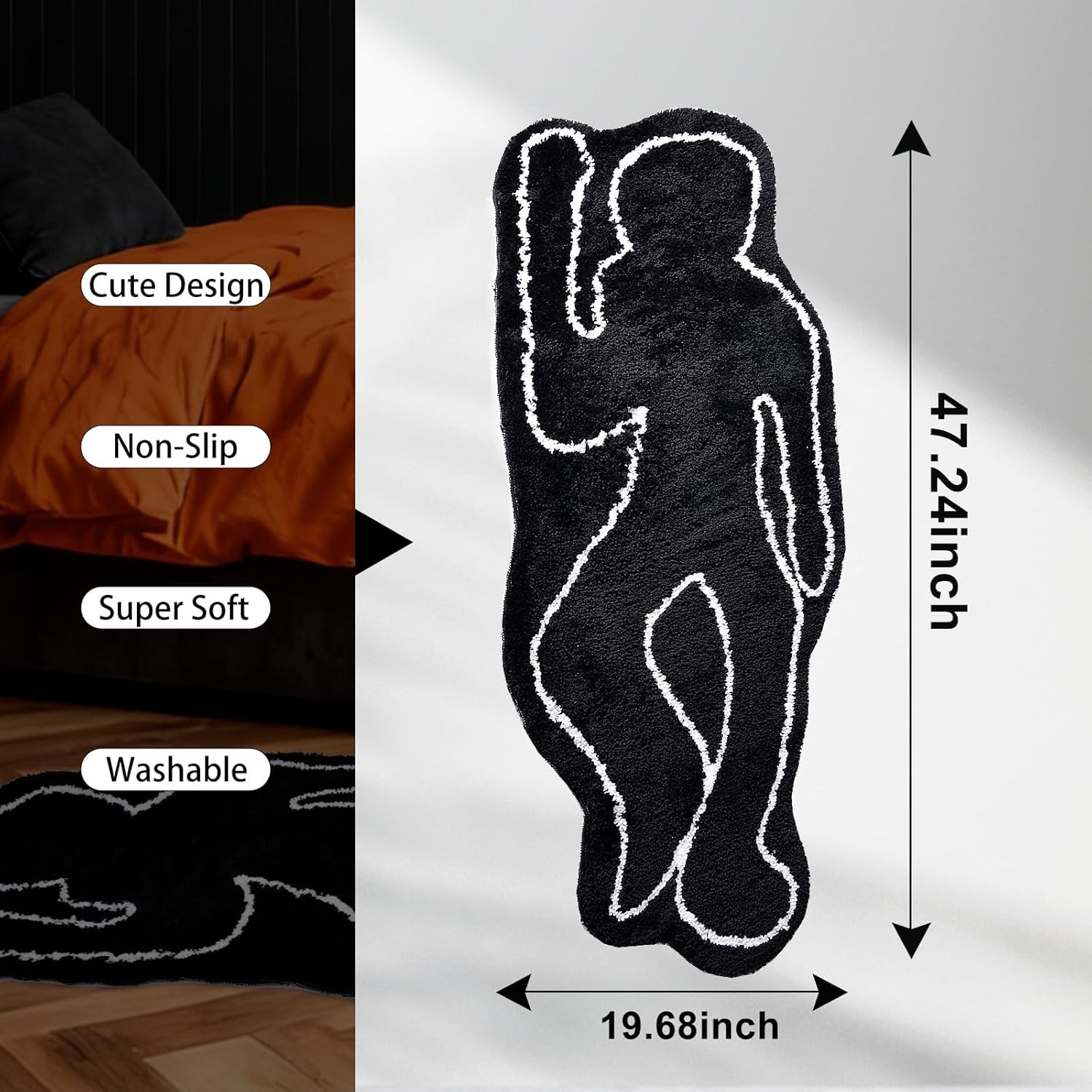 Dead Body Rug - Black Male/Female Body Shape Bath Mat, Funky Floor Door Mat Non-Slip Water Absorbent Bathroom Rugs, Ultra Soft for Home Decor Living Room Bedroom Room Aesthetic