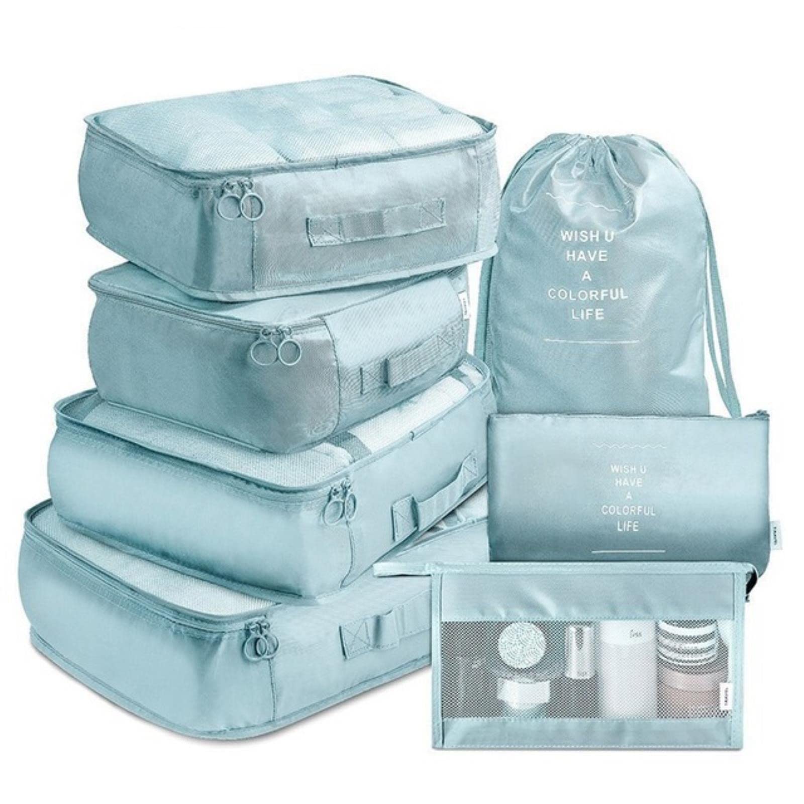Zestaw 7 sztuk Organizator podróży Torby do przechowywania Zestaw do pakowania walizek Futerały do przechowywania Przenośny bagaż Tkanina But Tidy Pouch-7szt Koreański niebieski