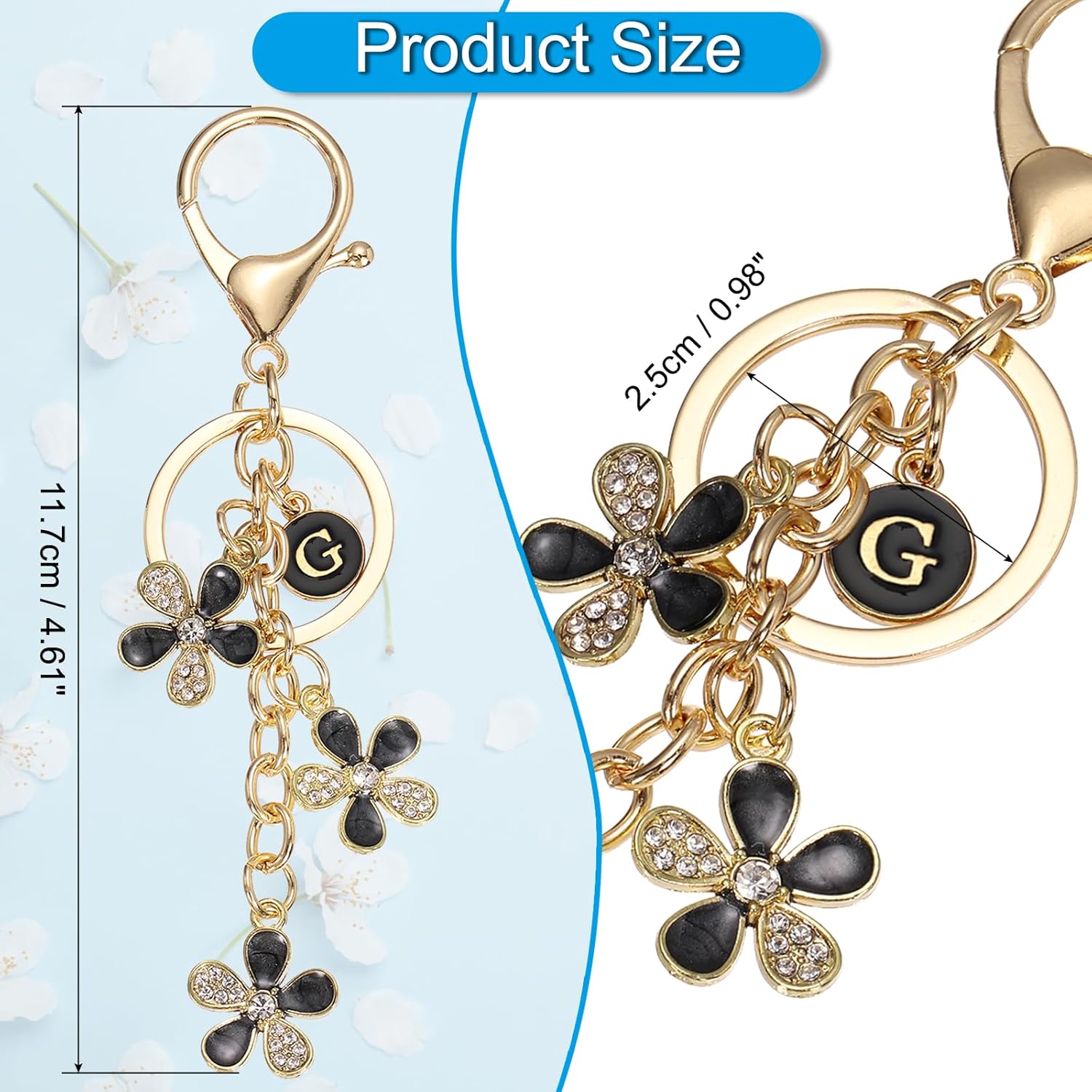 PATIKIL Initial Letter Flower Keychain, Cute Cherry Blossom Rhinestone Keyring for Women Girls Purse Backpack Handbag - Image 2