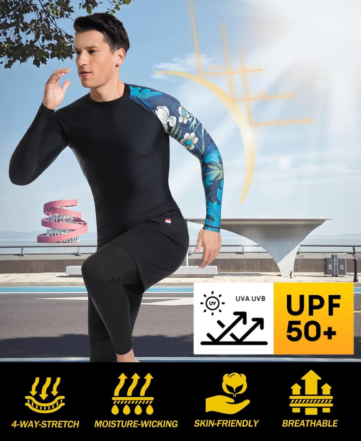 Men's Rash Guard Long Sleeve UPF 50+ Base Layer Skins Compression Shirt Performance Fit - Image 4