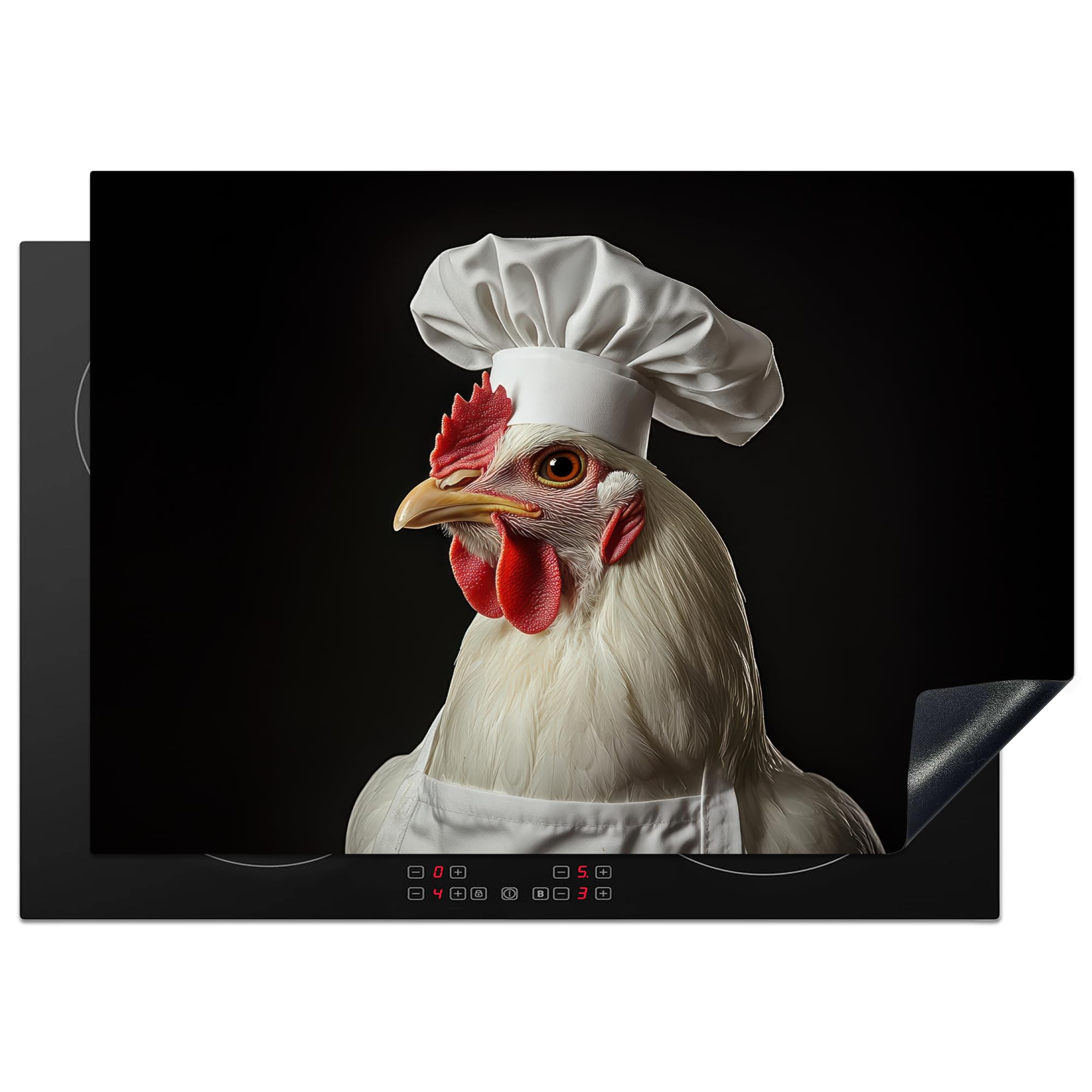 KitchenYeah© Induction Hob Protector Mat 20.5"x29.5" / 75x52 cm Stove Cap Top Cover Kitchen Cooker Covers for Electric Hobs Vinyl Chefs Hat - Red - Chicken