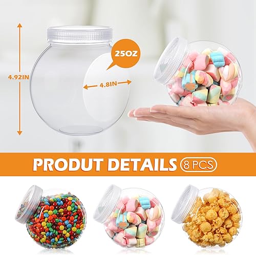Miniatura 2 de Sunnyray Juego de 8 tarros de plástico de 25 onzas con tapas, platos transparentes para dulces con tapas, juego de recipientes de buffet, soporte