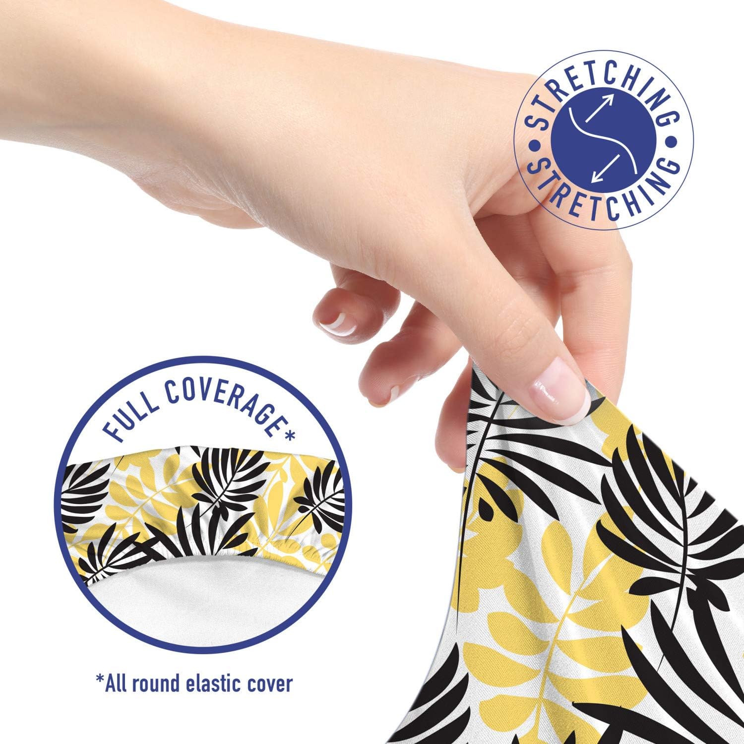 Ambesonne Yellow and Black Office Chair Slipcover, Foliage Leaves Pattern Bicolor Exotic Nature Design Spring Season, Protective Stretch Decorative Fabric Cover, Standard Size, Yellow Black