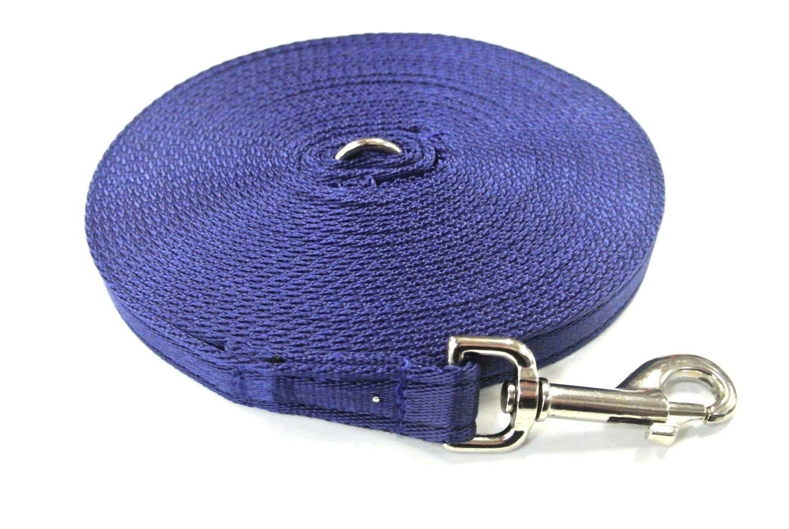 20ft Dog Training Lead 6 Metre Leash Horse Lunge Line Tracking Recall Obedience In Cushion Webbing (Navy, 20mm)
