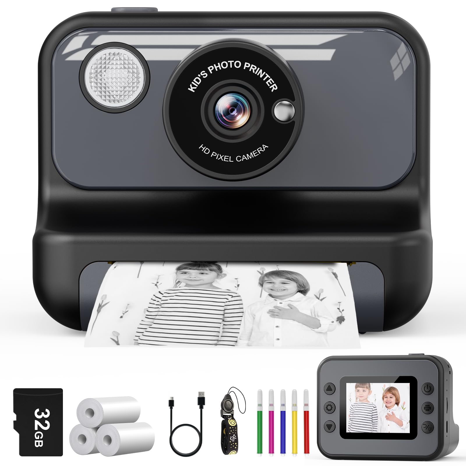 Camara Fotos Infantil Instantanea, 2.4'' Pantalla Cámara Instantánea Niños con Tarjeta 32GB y 3 Rollos de Papel, Regalo de Cumpleaños para Niños y Niñas de 3 a 12 Años — view 2