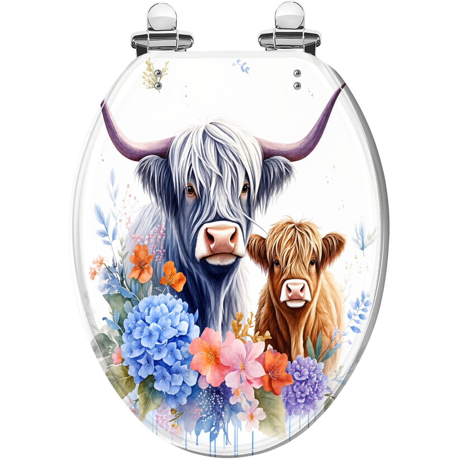 Lunette WC silencieuse déclipsable motif vache highland résine anti-claquement