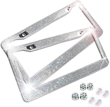 BLVD-LPF OBEY YOUR LUXURY Clear/White Crystal Rhinestone License Plate ABS Chrome Frame with Crystal Screw Caps - Set of 2 Frames