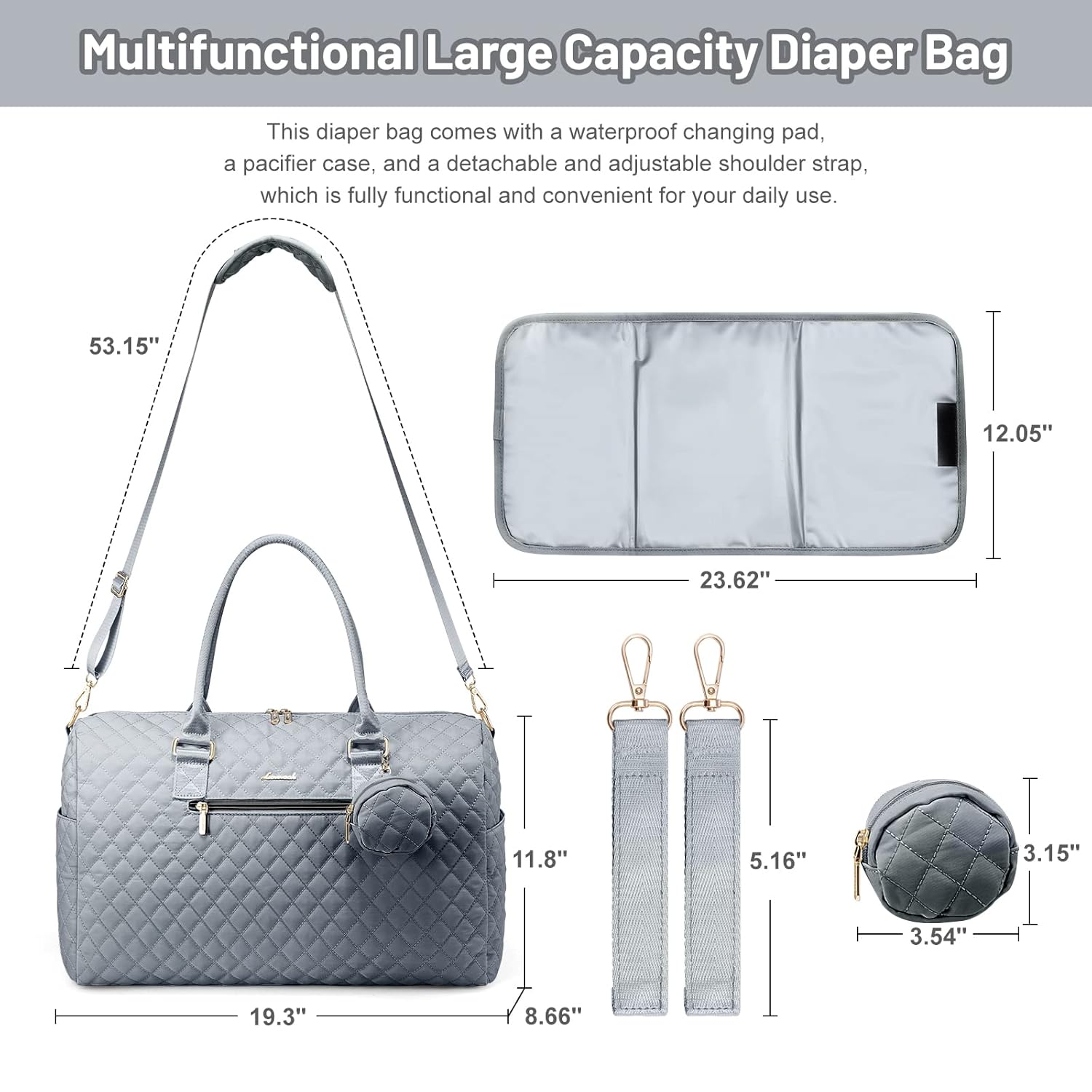 LOVEVOOK Diaper Bag Tote with Pacifier Case and Changing Pad, Large Capacity Mommy Bag for Hospital and Weekender Travel, Functional Baby Bag Newborn Baby Essential, Grey - Image 4