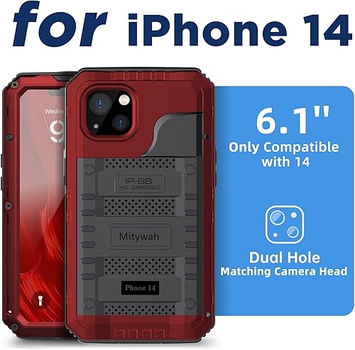 Miniatura 2 de Mitywah Funda impermeable para iPhone 14, resistente a prueba de golpes, con protector de pantalla integrado, funda de metal de protección submarina