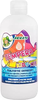 JOLLY Tempera Kids Mix paint, pintura líquida, frasco de 0,5 l Blanco, colores brillantes y opacos, se puede pintar sin diluir o con agua, se puede utilizar sobre todos los materiales