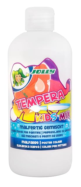 JOLLY Tempera Kids Mix paint, pintura líquida, frasco de 0,5 l Blanco, colores brillantes y opacos