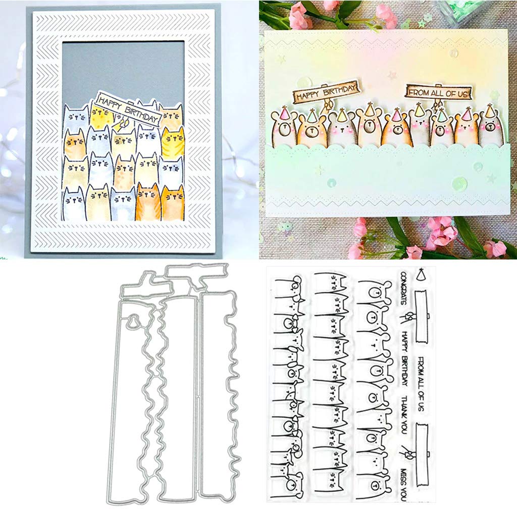 Autone Bear Line Silicone Clear Stamp with Cutting Dies Stencil Set DIY Scrapbooking Embossing Photo Album Decorative Paper Card Craft Art Handmade