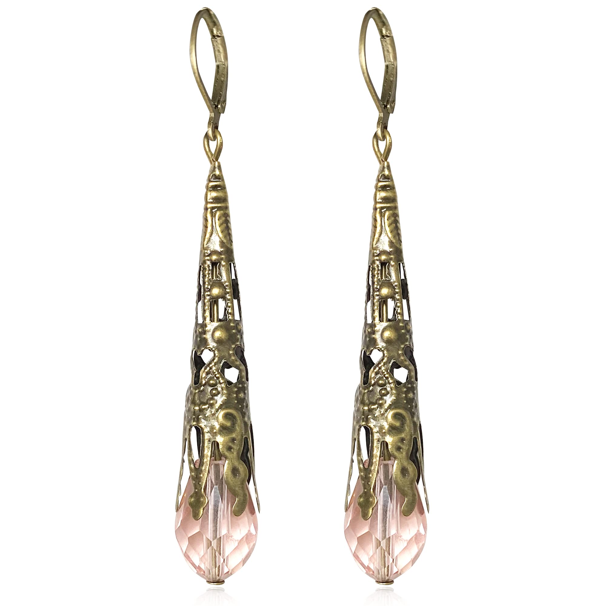 Indian Ethnic Vintage Gold Brone Sparkly Crystal Teardrop Dangle Drop Earrings Bohemian Gypsy Retro Rhinestone Hook Earrings for Women Love Statement