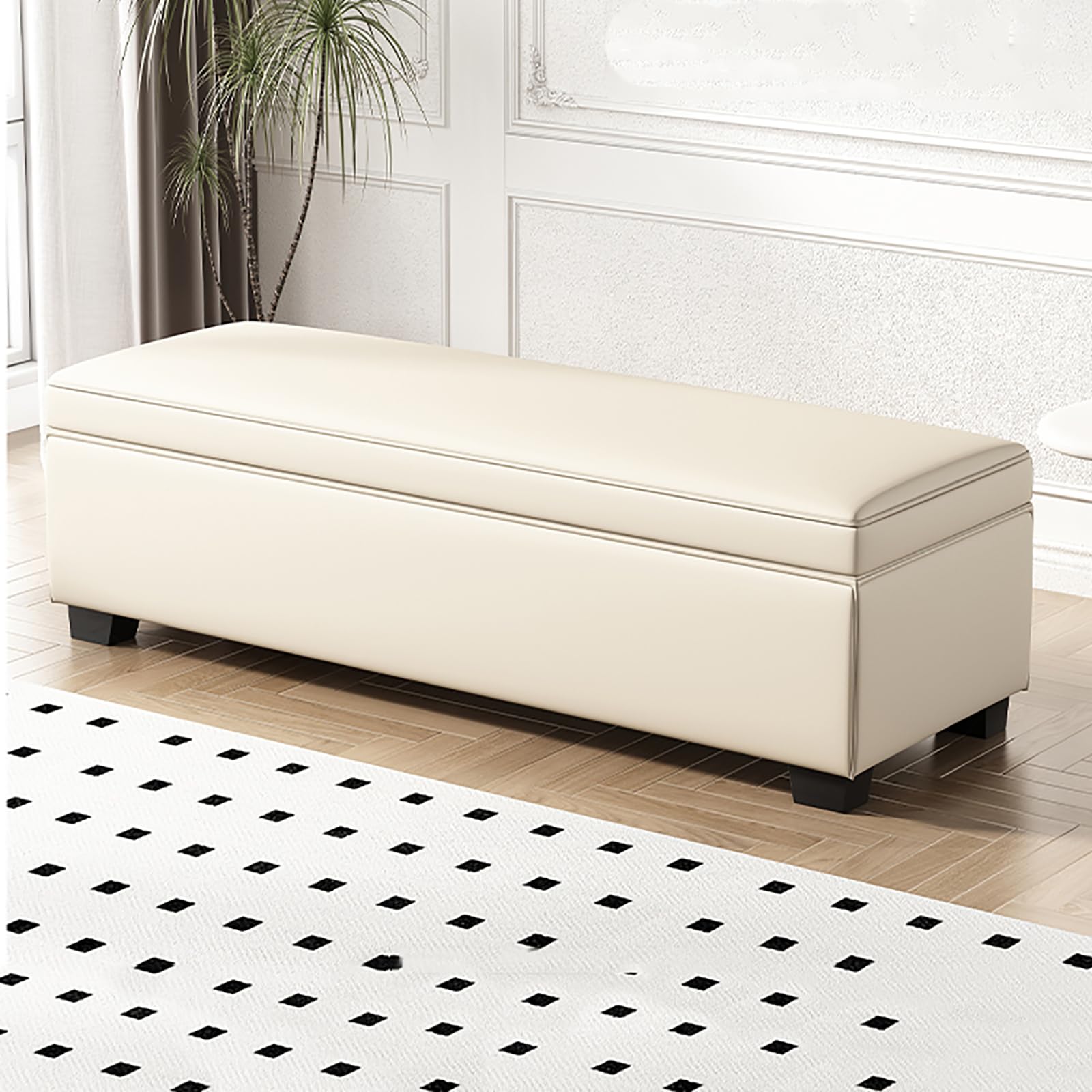 MSHGSKU Modern Storage Bench for Bedroom Multifunctional Upholstered Shoe Bench Faux Leather Footrest Entryway Bench for Living Room Dressing Room Hallway (60x40x40CM Beige A)