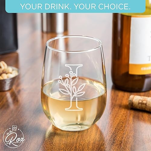 Miniatura 34 de On The Rox Drinks Regalos con monograma para mujeres y hombres – Letra A-Z inicial grabada monograma copa de vino sin tallo, regalo de vino