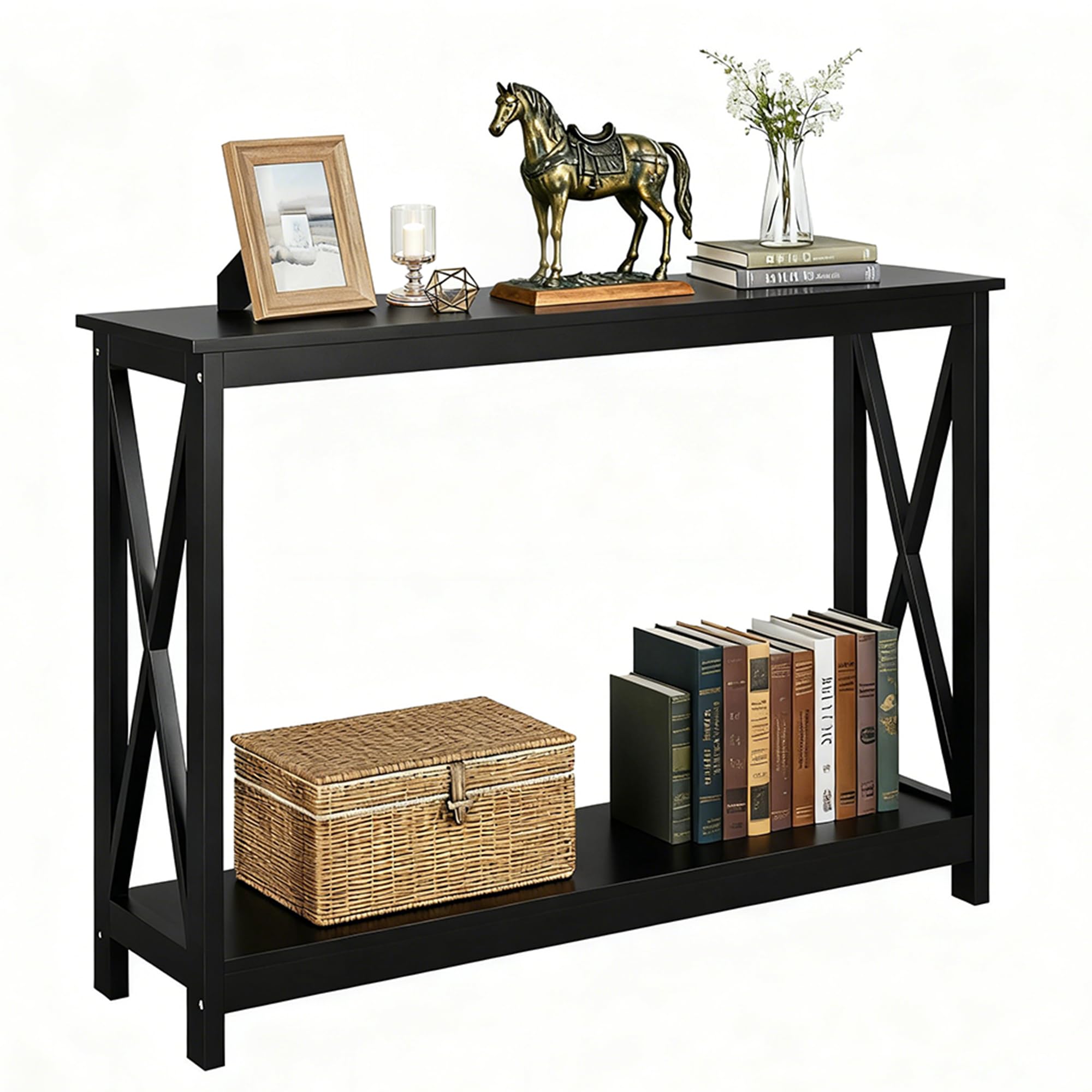 ZENY Console Table, Entryway Table, Narrow Sofa Table with 2-Tier Shelves, Entrance Table for Living Room, Entryway, Hallway, Foyer (Black, 11.8" D x 39.4" W x 31.6" H)