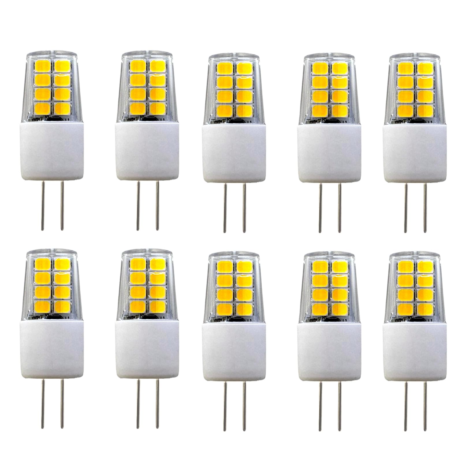 Jiotouhu G4 LED Bulbs Cool White 6500K 12V AC/DC Not Dimmable,Bi Pin Fitting - 3W Replace 30W Halogen Bulb for Home and Landscape Lighting 10-Pack