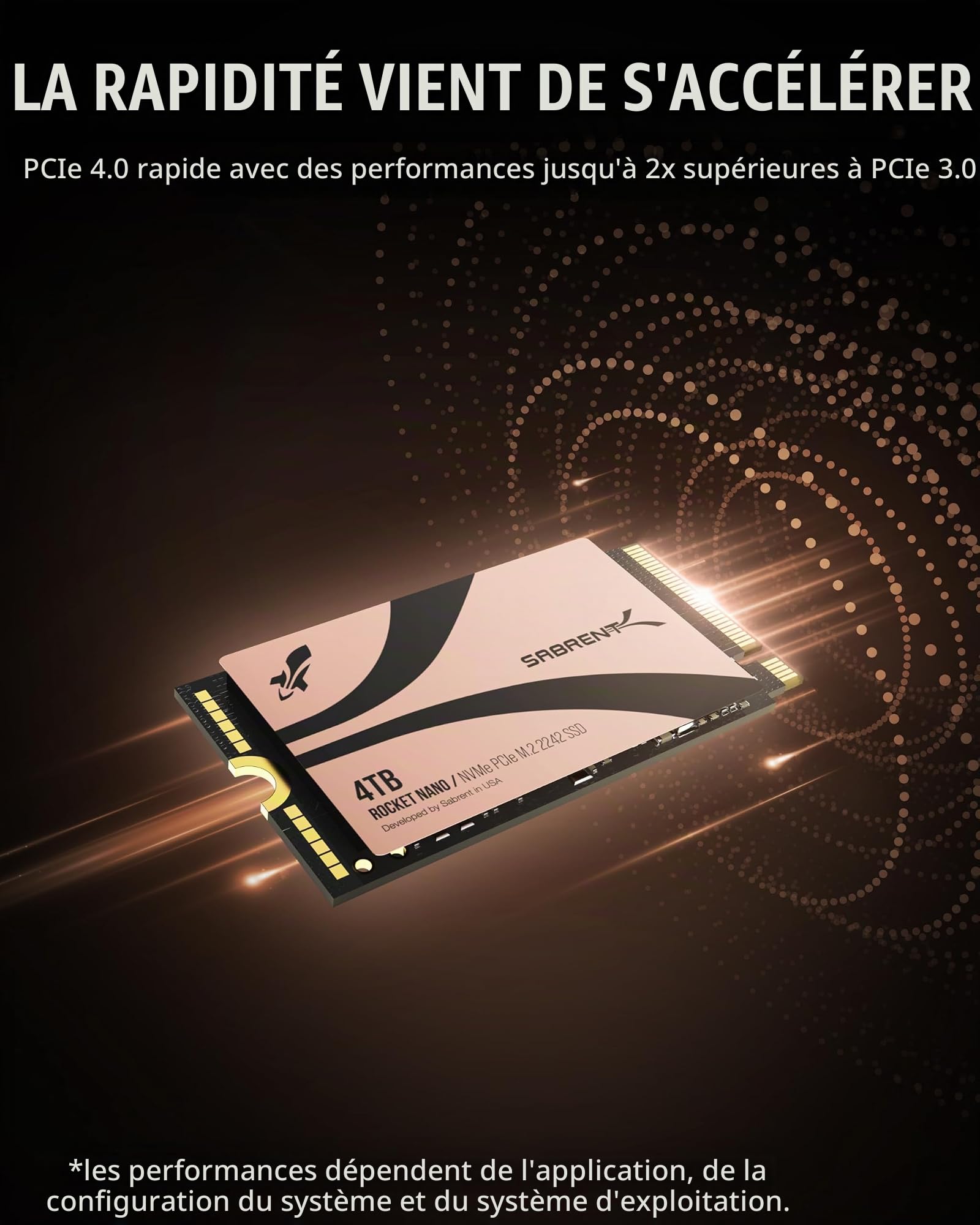 SABRENT Rocket 2242 4 to NVMe SSD, PCIe 4.0 x4 M.2 2242 Disque SSD Interne, TLC NAND, jusqu'à 7 300 Mo/s en Lecture et 6 400 Mo/s en écriture, SSD Compact pour Ordinateurs Portables, Mini PC et