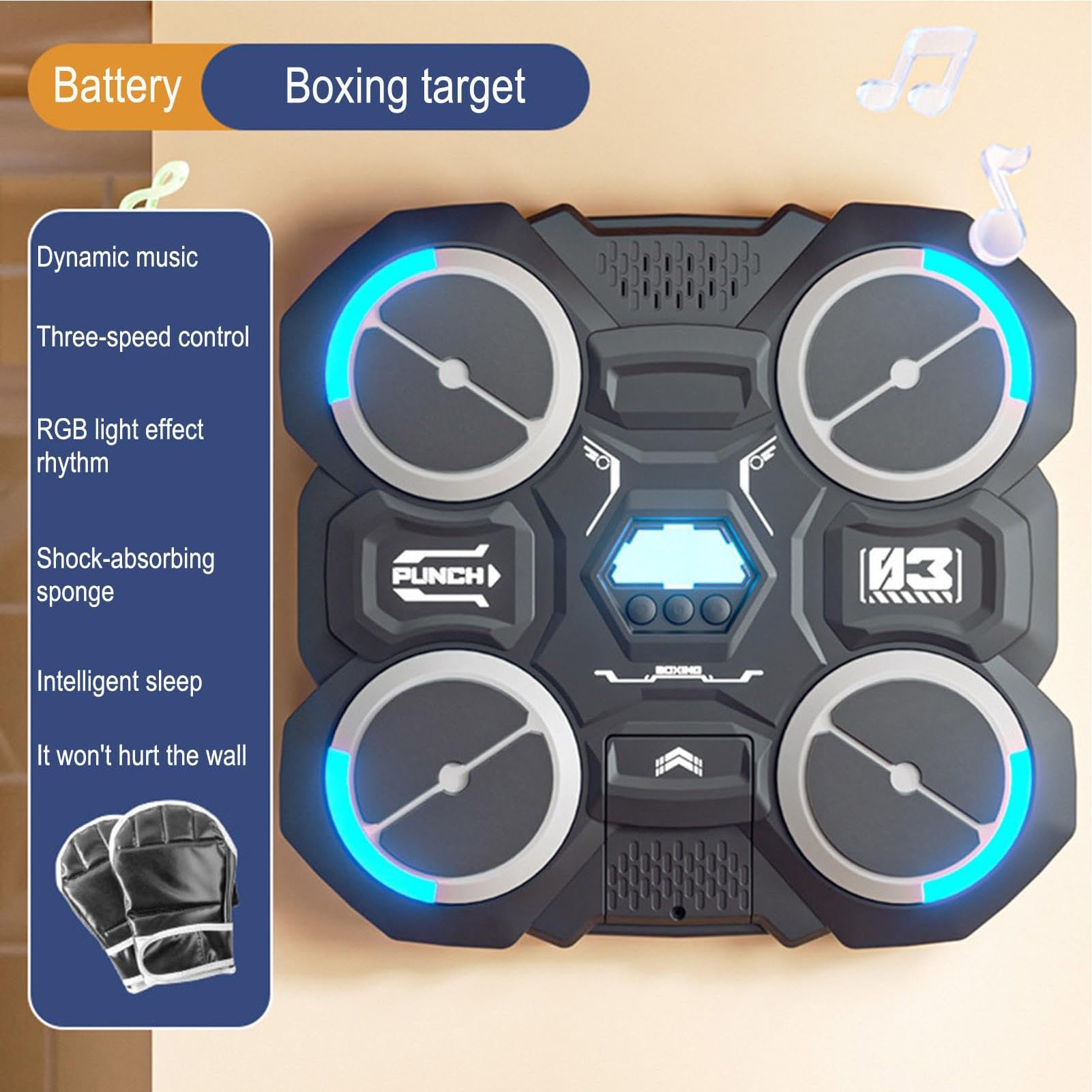 Macchina da boxe da appendere a parete, macchina da boxe per la pugilata di musica | Macchina per la scatola musicale regolabile intelligente per l'allenamento della boxe musicale, attrezzatura da
