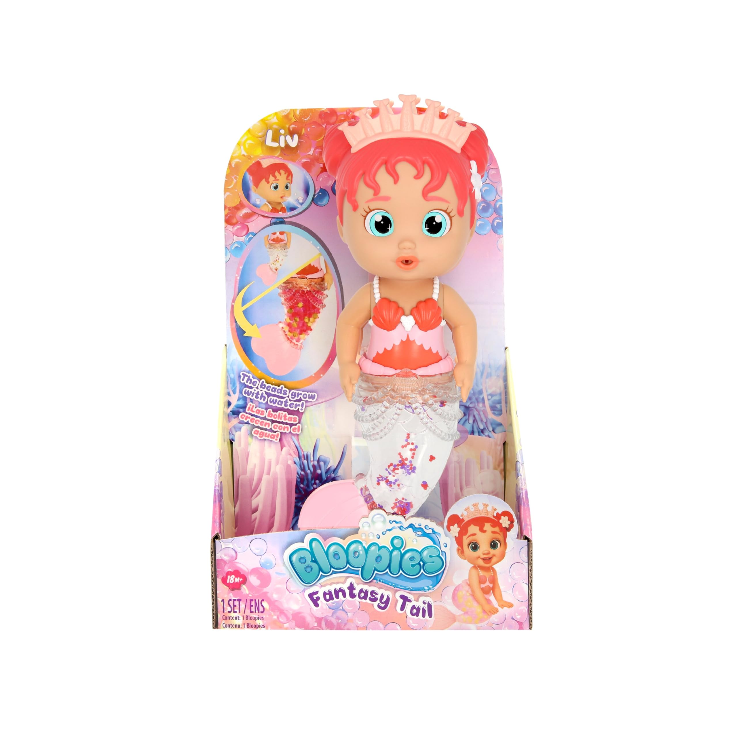 Bloopies Fantasy Mermaids Doll – Liv – Mermaid Toy with Squishy Water-Bead Fantasy Tail – Collectible Bath & Play Doll