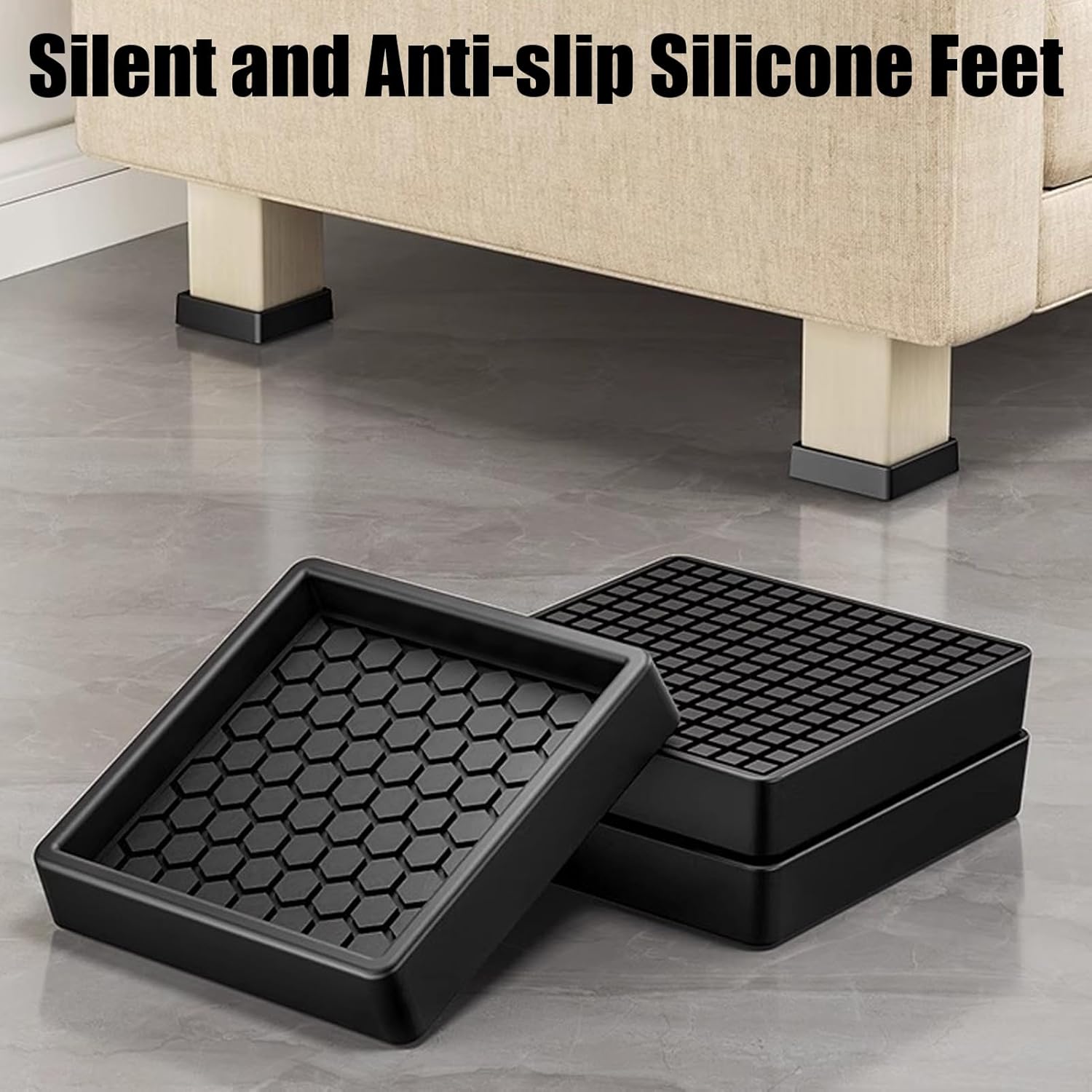 Non-Slip Furniture Pads – 4 Pieces of Silicone Feet and Wheels Pads – Bed Stops to Prevent Slipping | for Bed Wardrobe Sofa Chair Table Appliances