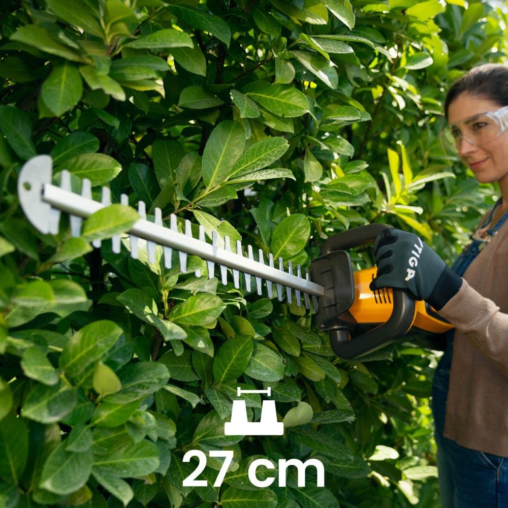 STIGA HT 500e Tagliasiepi A Batteria, 48 V (Batt. Non Incl.), Lama 58 cm – Impugnatura Girevole 180°, Lame Doppia Azione – Per Siepi e Cespugli