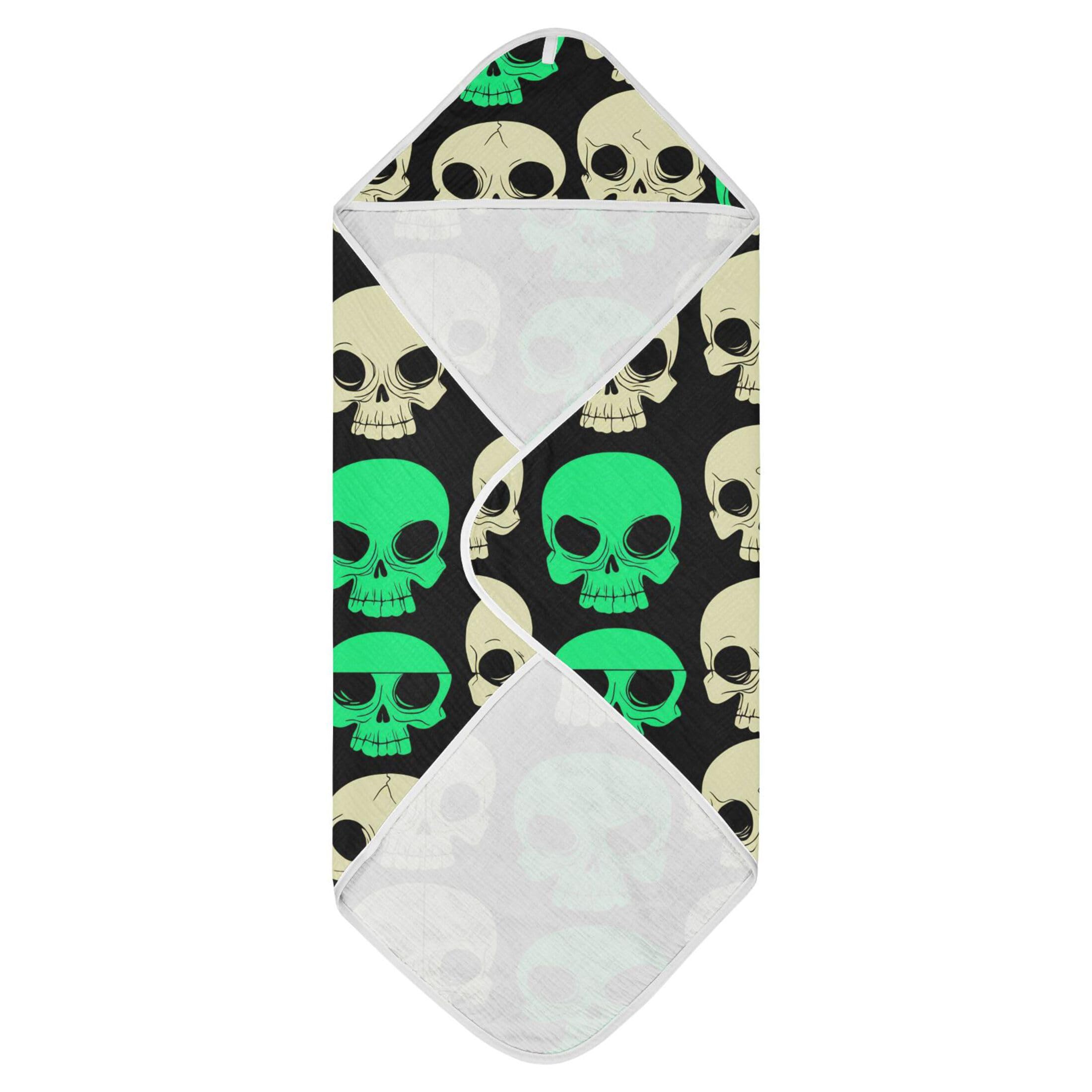 Kigai Baby Hooded Towel Absorbent Baby Bath Shower Towel with Hood for Newborn Boys Girls Babies Infant Toddler (Cartoonish Skulls 30 x 30 in)