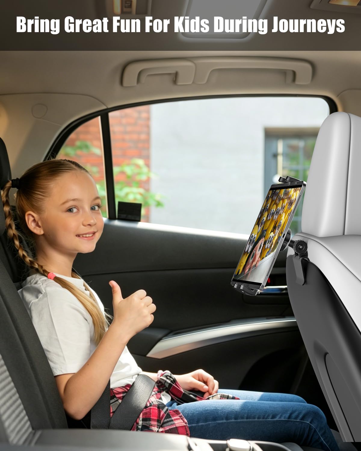 Charchendo Supporto per tablet Tesla Model Y Model 3 con testa a sfera in metallo adatto a dispositivi da 4 a 13 pollici, supporto per iPad per sedile posteriore auto da viaggio regolabile per iPad