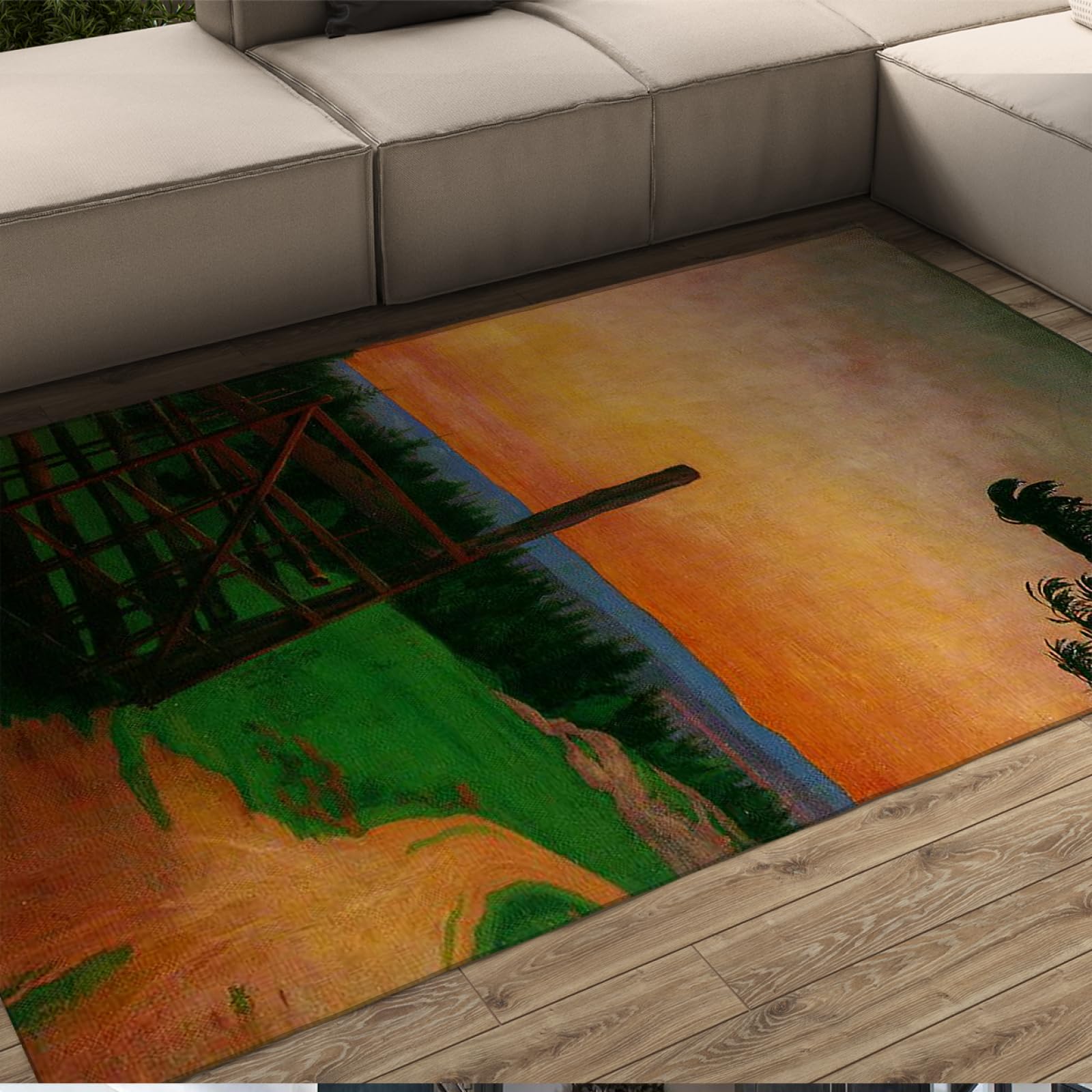 Tapis de salon lavable Harald Sohlberg 160x230cm grand tapis de chambre retro