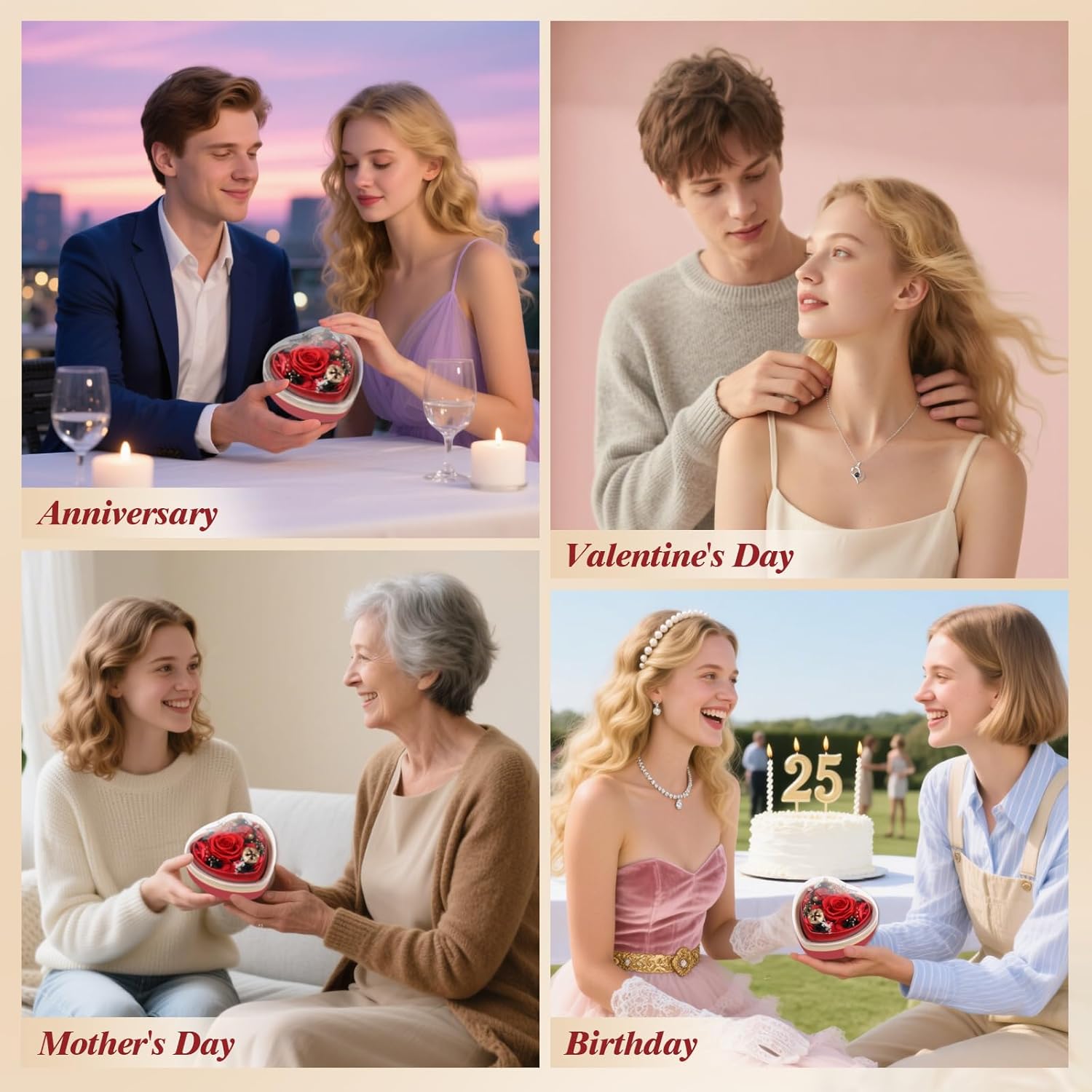 Preserved Real Rose with I Love You Necklace in Heart Shaped Box, Valentines Day Gift for Her, Red Eternal Flower Christmas Mothers Day Birthday Gifts for Women Mom Wife Girlfriend Grandma - Image 4