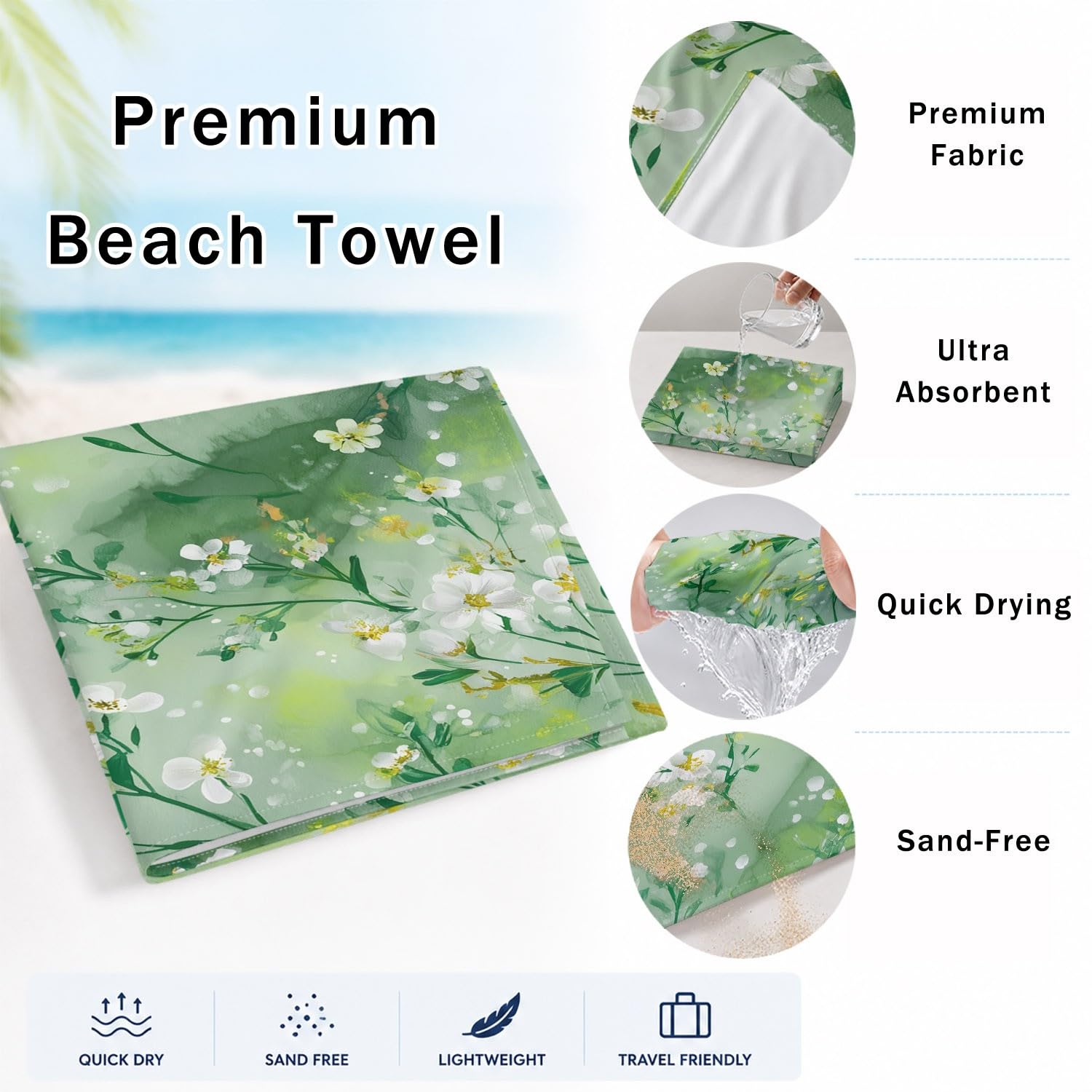 Générique Serviette de Plage Microfibre 180 x 100 CM,Drap de Plage Animaux, Conte de Fées, Onirique et Apaisant, Couverture de Plage Absorbante,Couverture de Bain Chat Blanc, Bulles, Lignes Ondulées